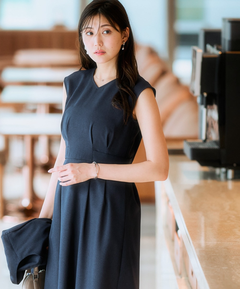 【レディーススーツ】<夏用>ワンピースアンサンブルスーツ(半袖キーネックジャケット+ロング丈ワンピース) 大きいサイズ27