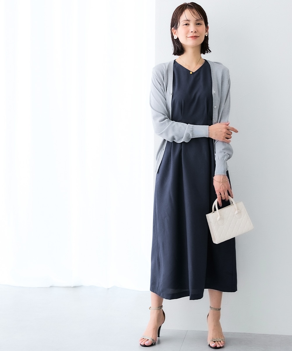【レディーススーツ】<夏用>ワンピースアンサンブルスーツ(半袖キーネックジャケット+ロング丈ワンピース) 大きいサイズ29