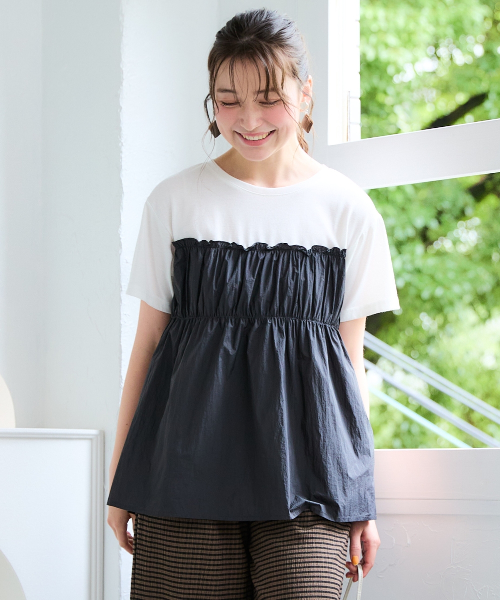 ふんわりナイロンワッシャードッキングTシャツ 大きいサイズ1