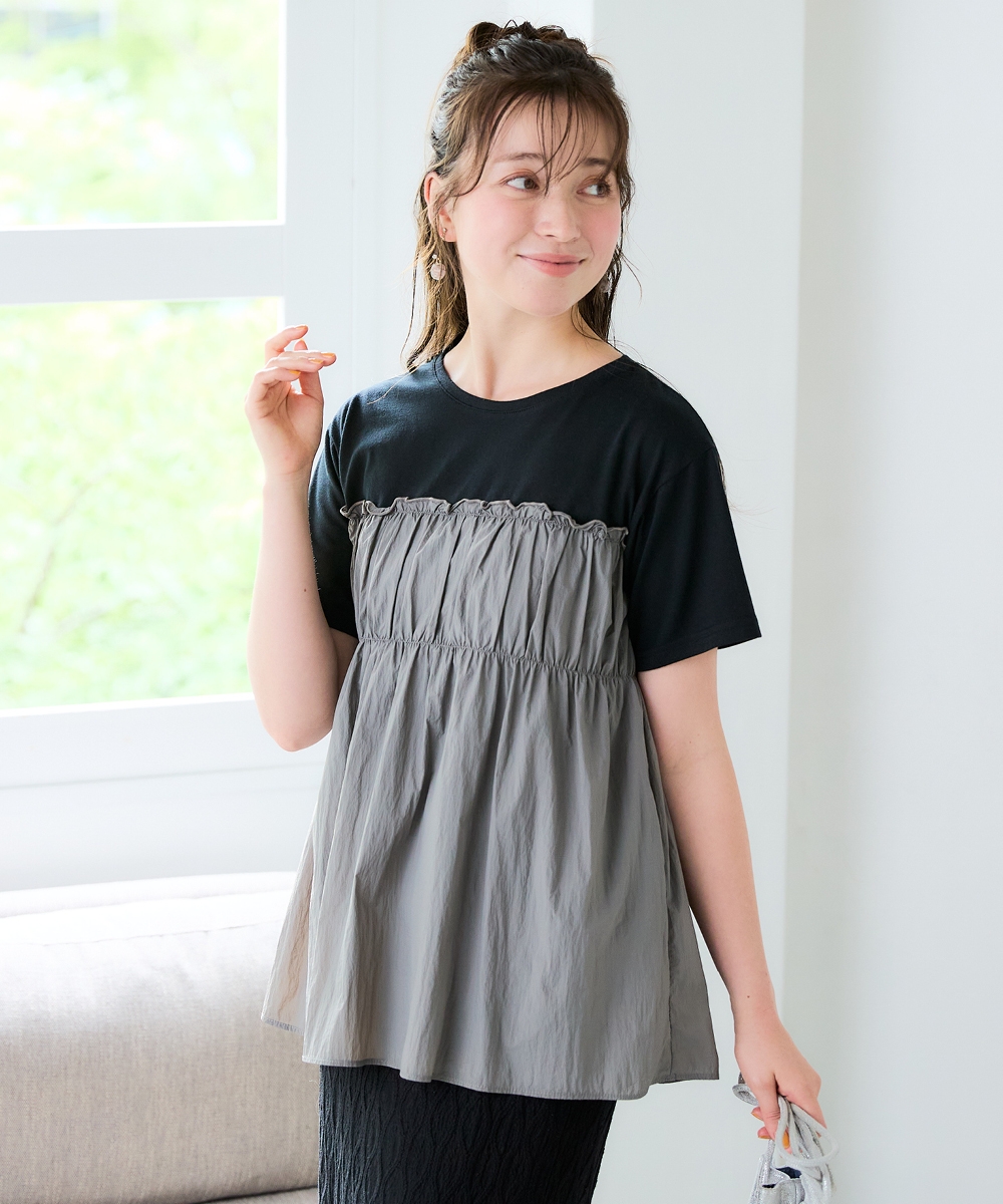 ふんわりナイロンワッシャードッキングTシャツ 大きいサイズ1