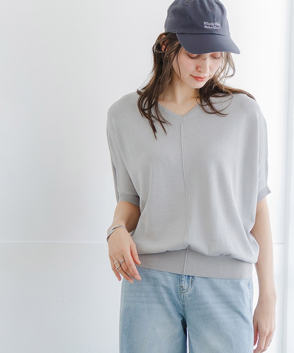 【アイスクリーンプレミアム】Vネックドルマンニットトップス（持続冷感・接触冷感・毛玉になりにくい・UVカット・洗濯機で洗える・遮熱）　大きいサイズ