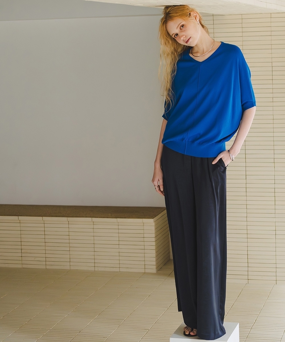 【アイスクリーンプレミアム】Vネックドルマンニットトップス(持続冷感・接触冷感・毛玉になりにくい・UVカット・洗濯機で洗える・遮熱) 大きいサイズ13