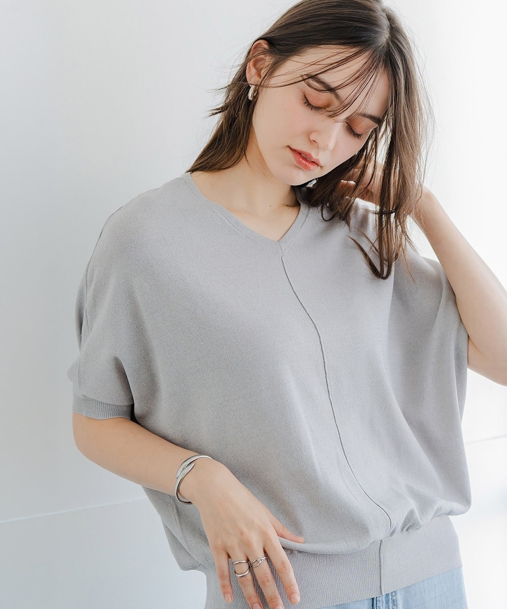 【アイスクリーンプレミアム】Vネックドルマンニットトップス(持続冷感・接触冷感・毛玉になりにくい・UVカット・洗濯機で洗える・遮熱) 大きいサイズ25