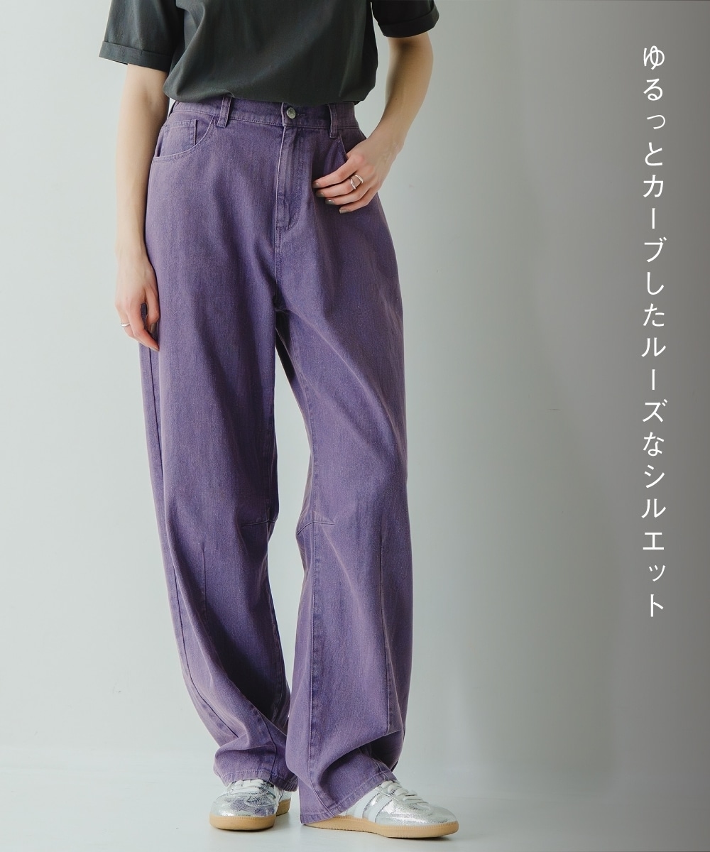 カラーデニムケミカル加工バレルレッグパンツ 大きいサイズ2