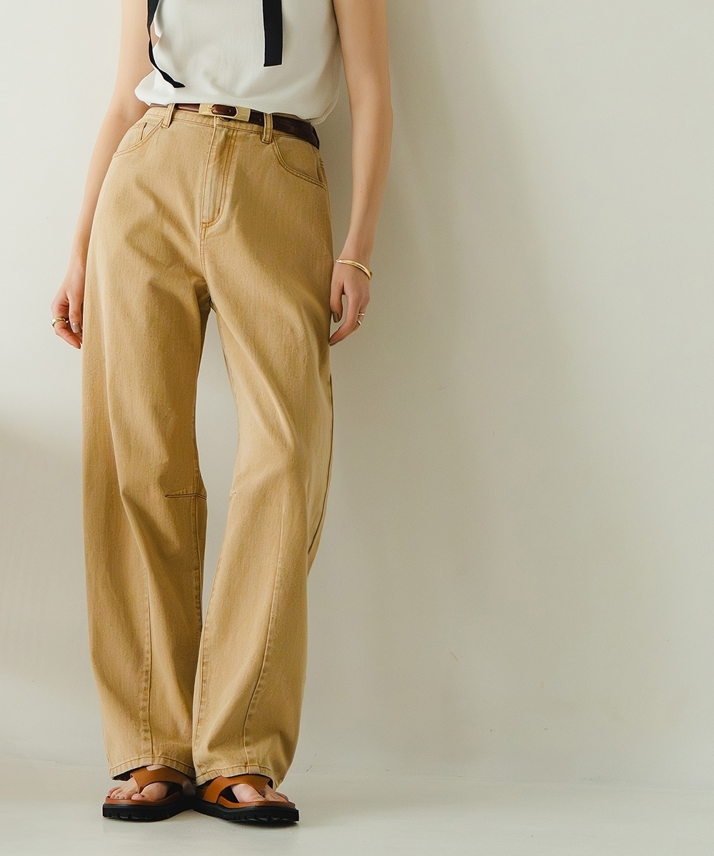 カラーデニムケミカル加工バレルレッグパンツ 大きいサイズ22