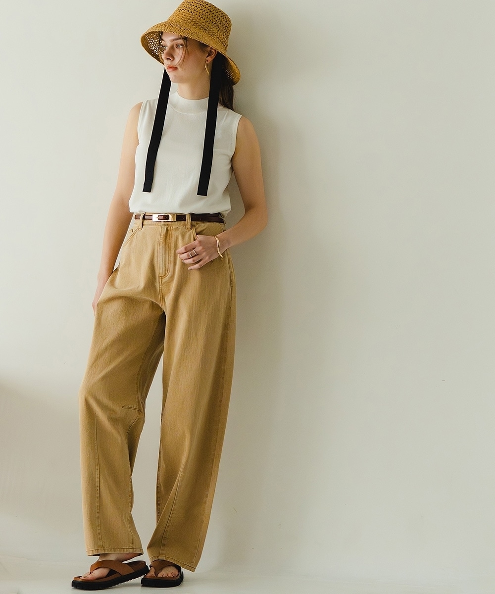 カラーデニムケミカル加工バレルレッグパンツ 大きいサイズ23