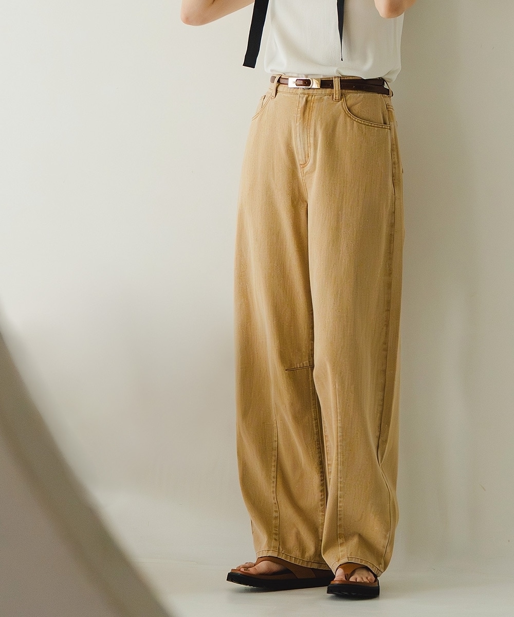 カラーデニムケミカル加工バレルレッグパンツ 大きいサイズ24