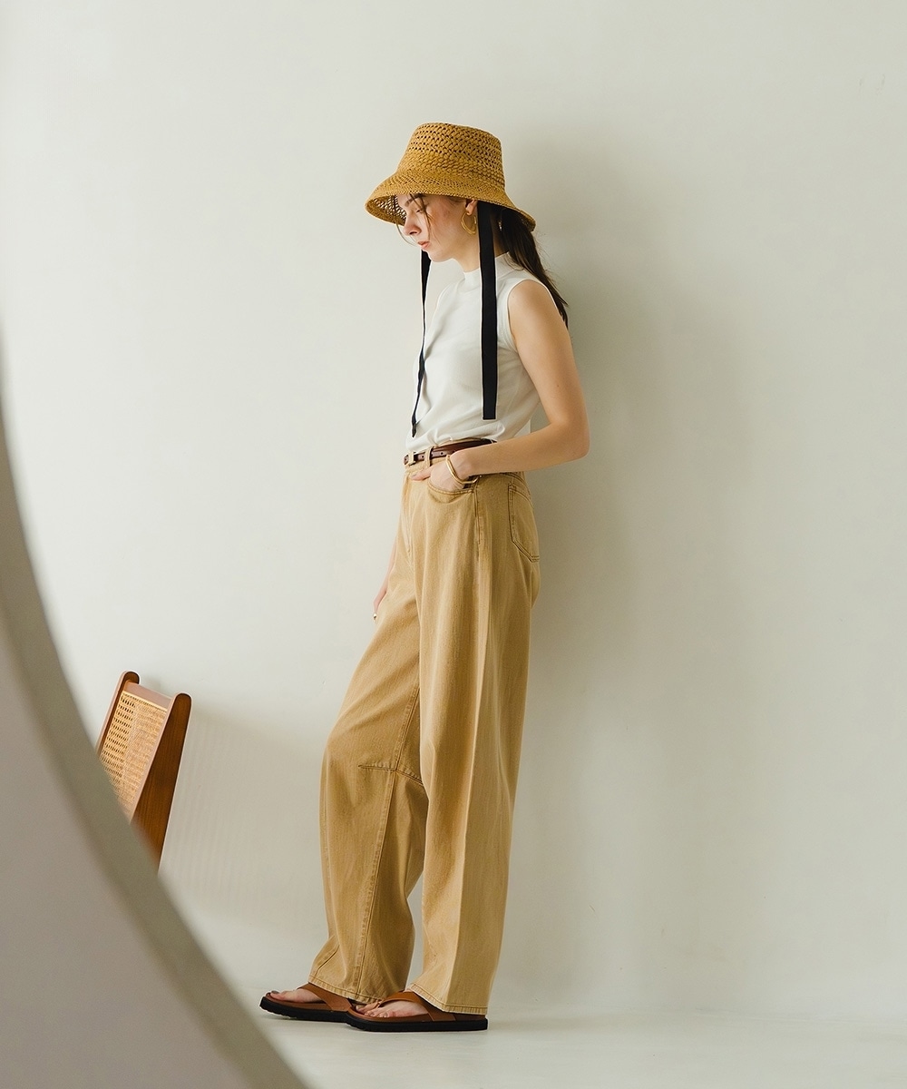 カラーデニムケミカル加工バレルレッグパンツ 大きいサイズ25