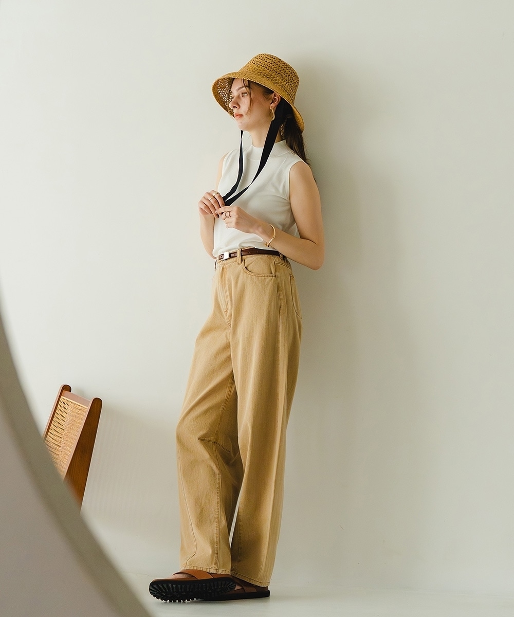 カラーデニムケミカル加工バレルレッグパンツ 大きいサイズ26