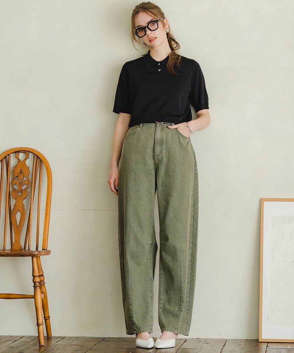 カラーデニムケミカル加工バレルレッグパンツ 大きいサイズ29
