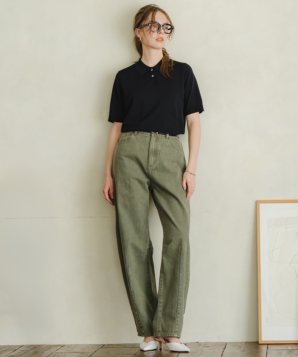 カラーデニムケミカル加工バレルレッグパンツ 大きいサイズ30
