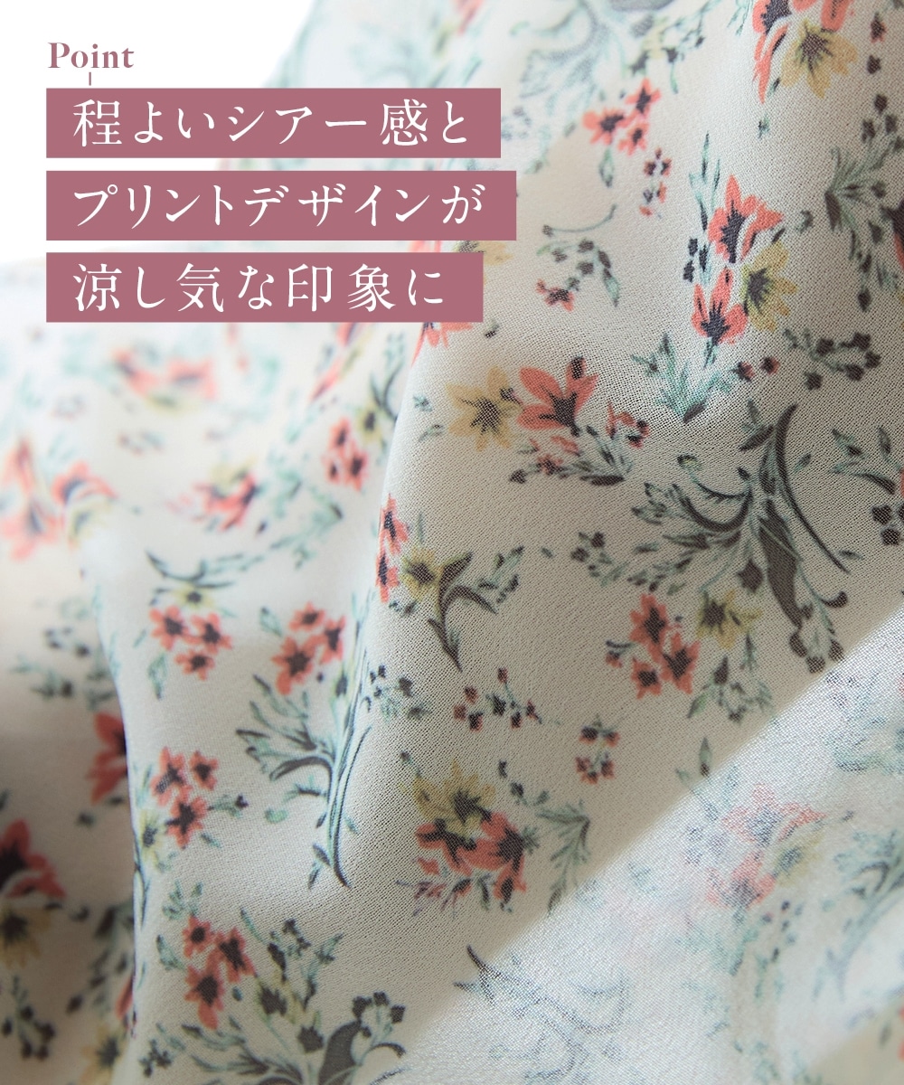7分袖裏地付プリントシアーブラウス 大きいサイズ4