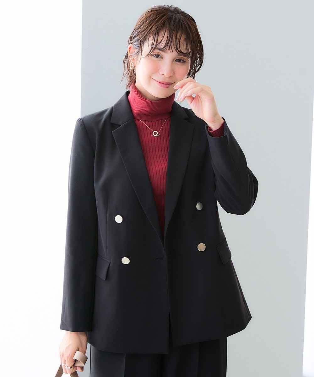 洗えるストレッチダブルクロスダブルブレストテーラードジャケット（ストレッチ・しわになりにくい・UVカット・洗濯機OK）　大きいサイズ