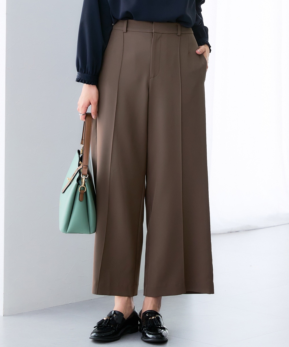 洗えるストレッチダブルクロスセンターシームセミワイドパンツ（ストレッチ・しわになりにくい・UVカット・洗濯機OK）　大きいサイズ