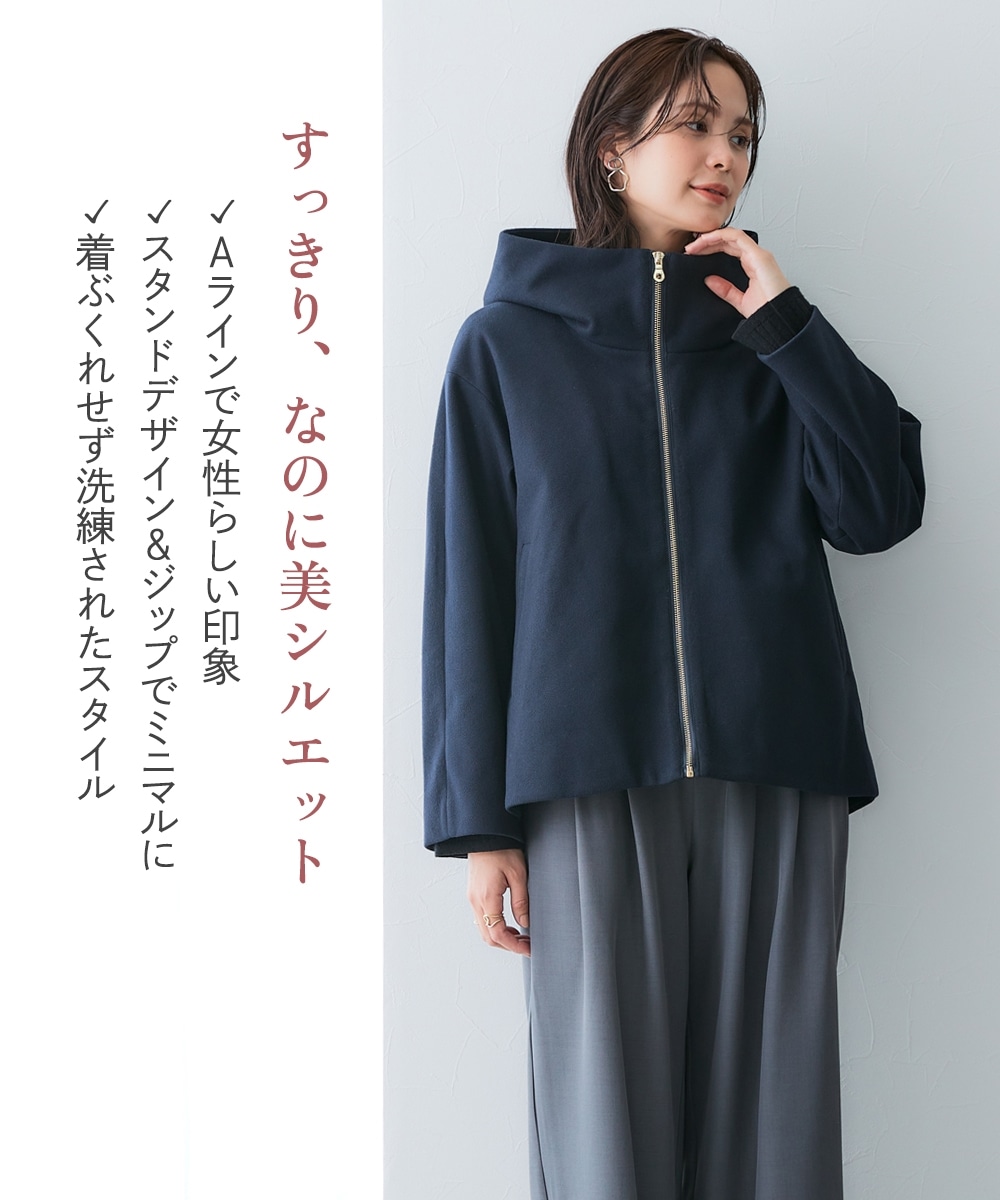 裏キルトウール調ミドル丈フーディーコート(防風) 大きいサイズ2