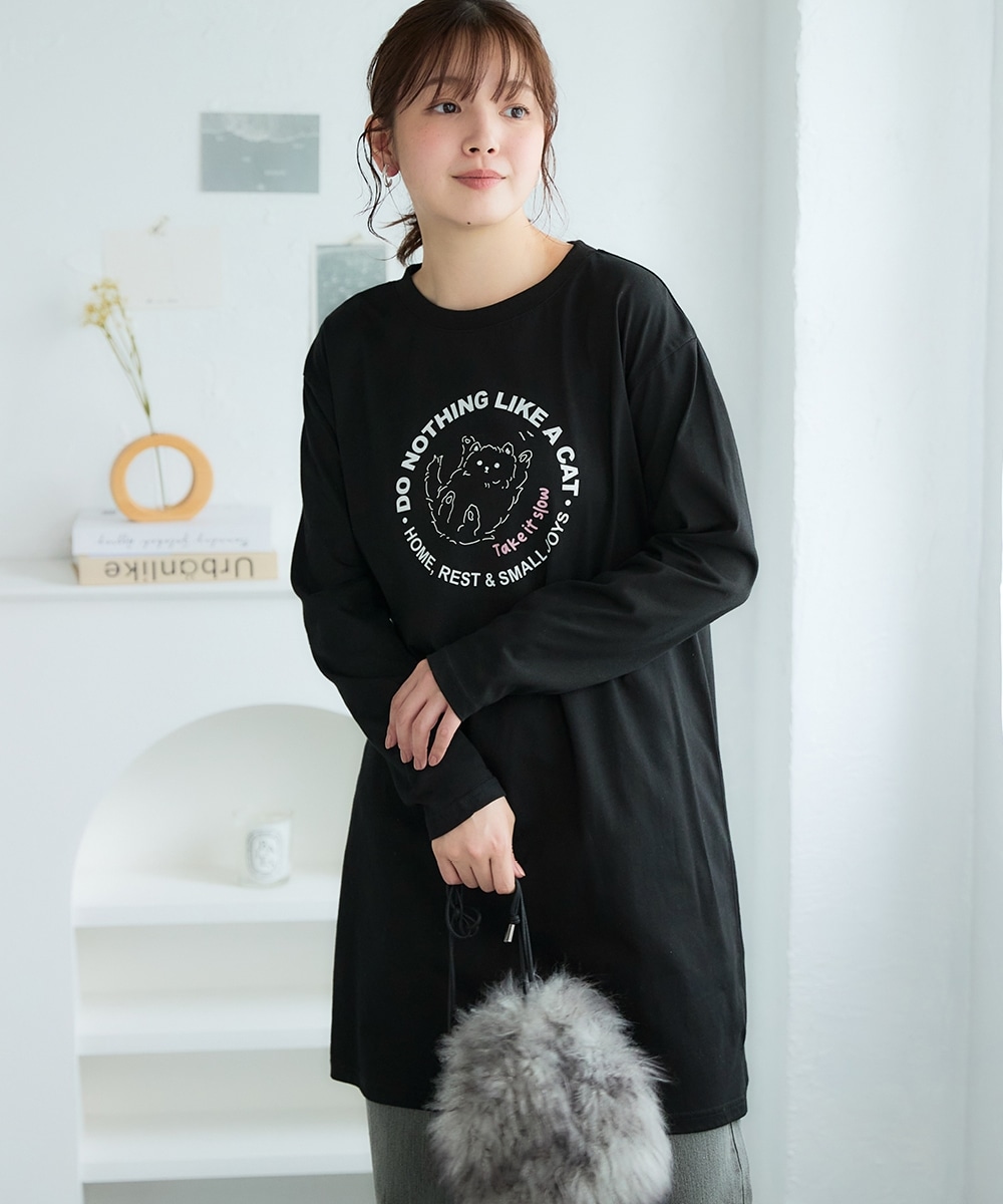 綿100％プリントロング丈Ｔシャツ　肌触りが気持ち良い！　大きいサイズ