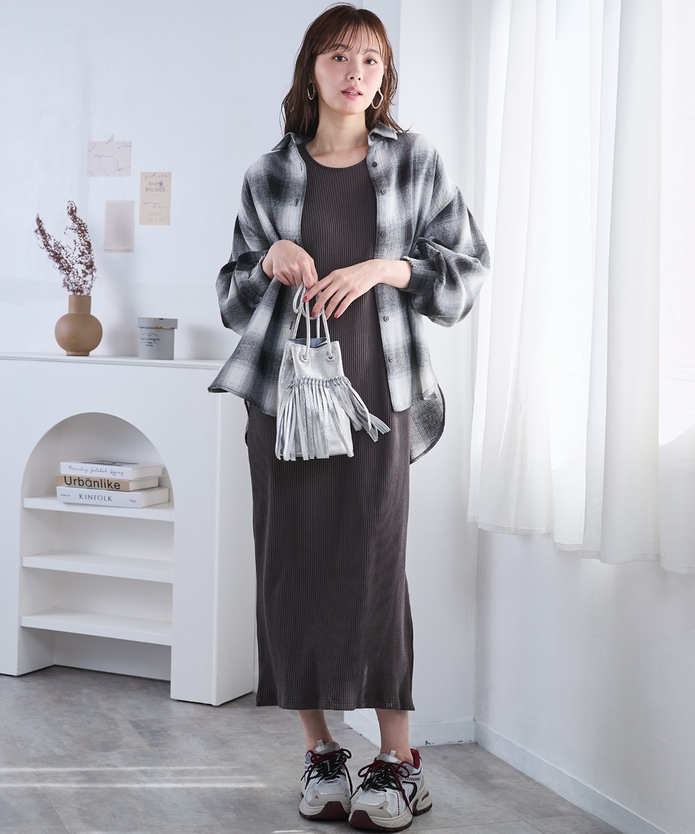 ぽわん袖ゆるシルエットチェックシャツ 大きいサイズ11