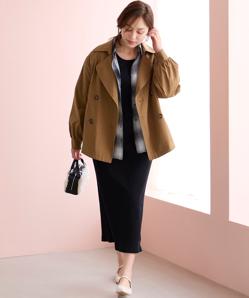 ぽわん袖ゆるシルエットチェックシャツ 大きいサイズ16