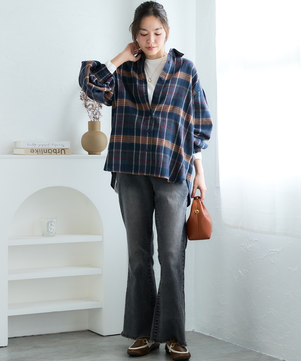 ぽわん袖ゆるシルエットチェックシャツ 大きいサイズ17