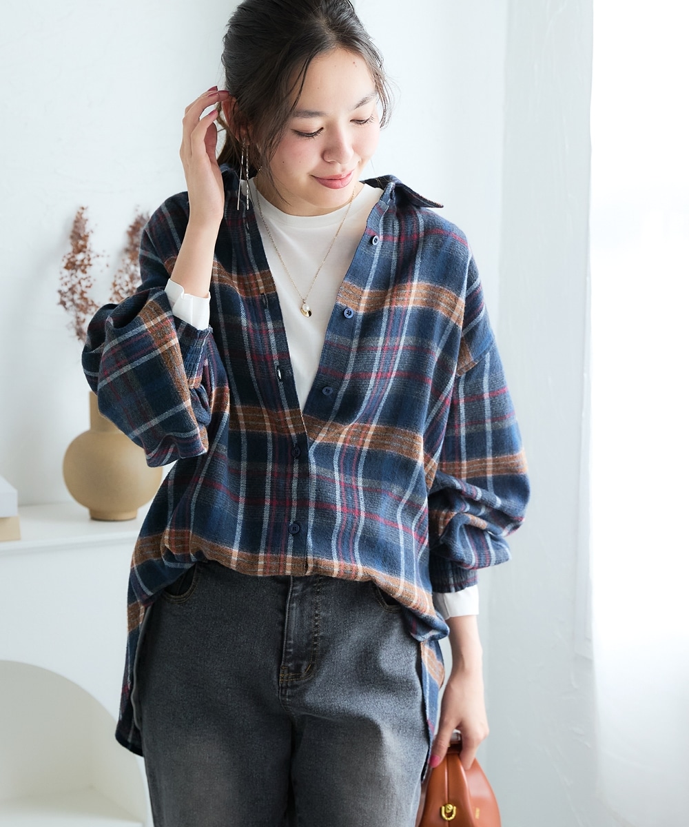 ぽわん袖ゆるシルエットチェックシャツ 大きいサイズ19