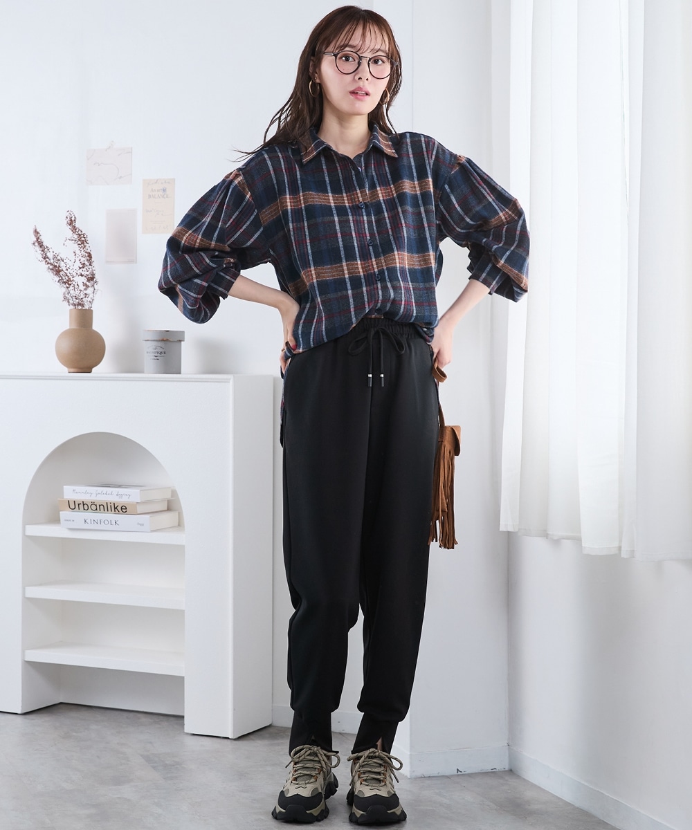 ぽわん袖ゆるシルエットチェックシャツ 大きいサイズ20