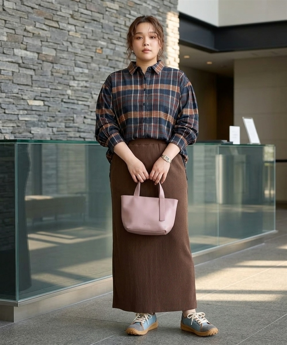 ぽわん袖ゆるシルエットチェックシャツ 大きいサイズ23