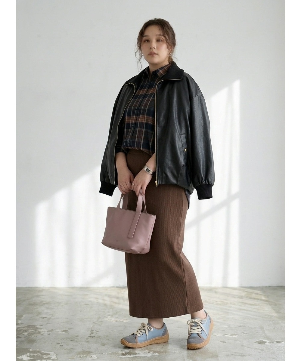 ぽわん袖ゆるシルエットチェックシャツ 大きいサイズ24
