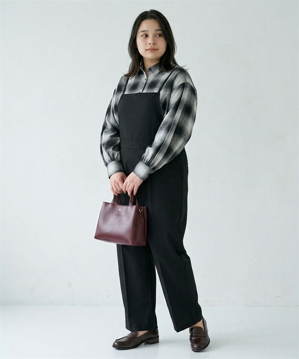 ぽわん袖ゆるシルエットチェックシャツ 大きいサイズ28
