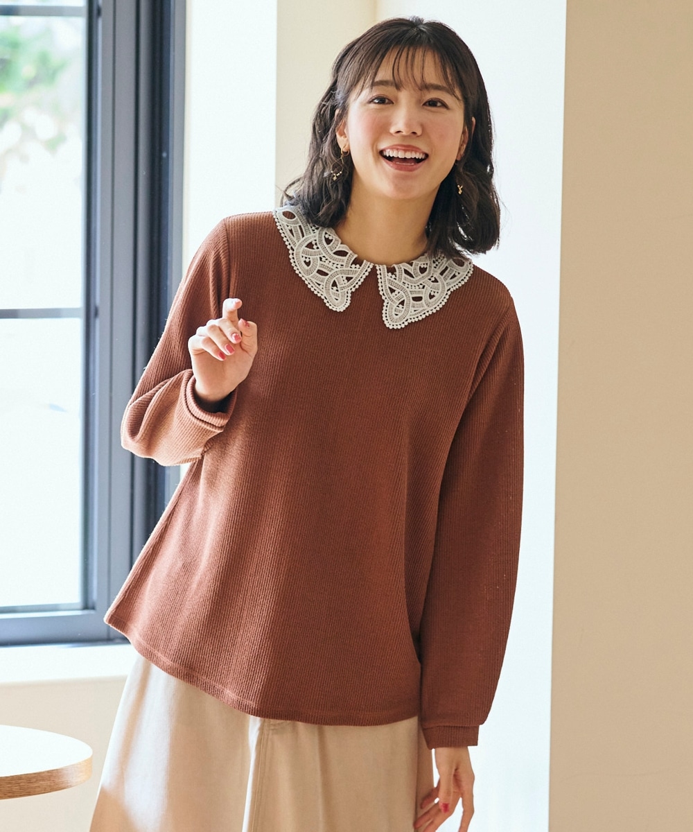 アンティーク風レース衿付プルオーバー　大きいサイズ