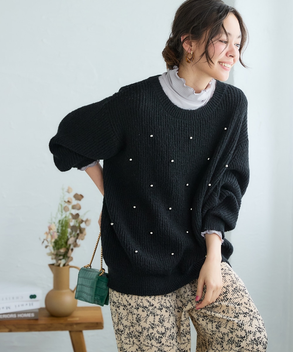 ゆるシルエットスタッズドットニットプルオーバー 大きいサイズ12