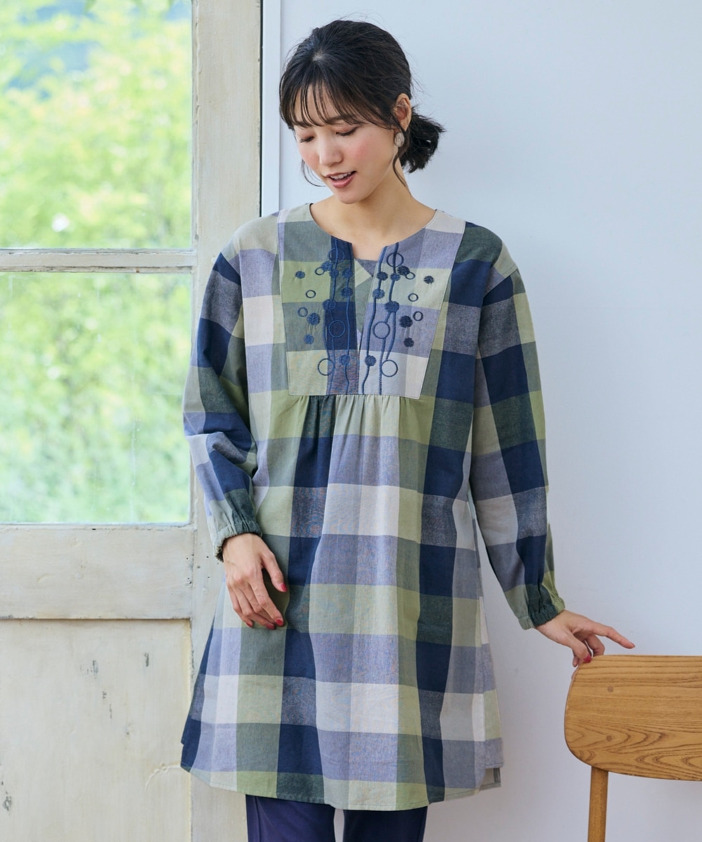 綿100％すっぽり着られる刺しゅうチュニック 大きいサイズ