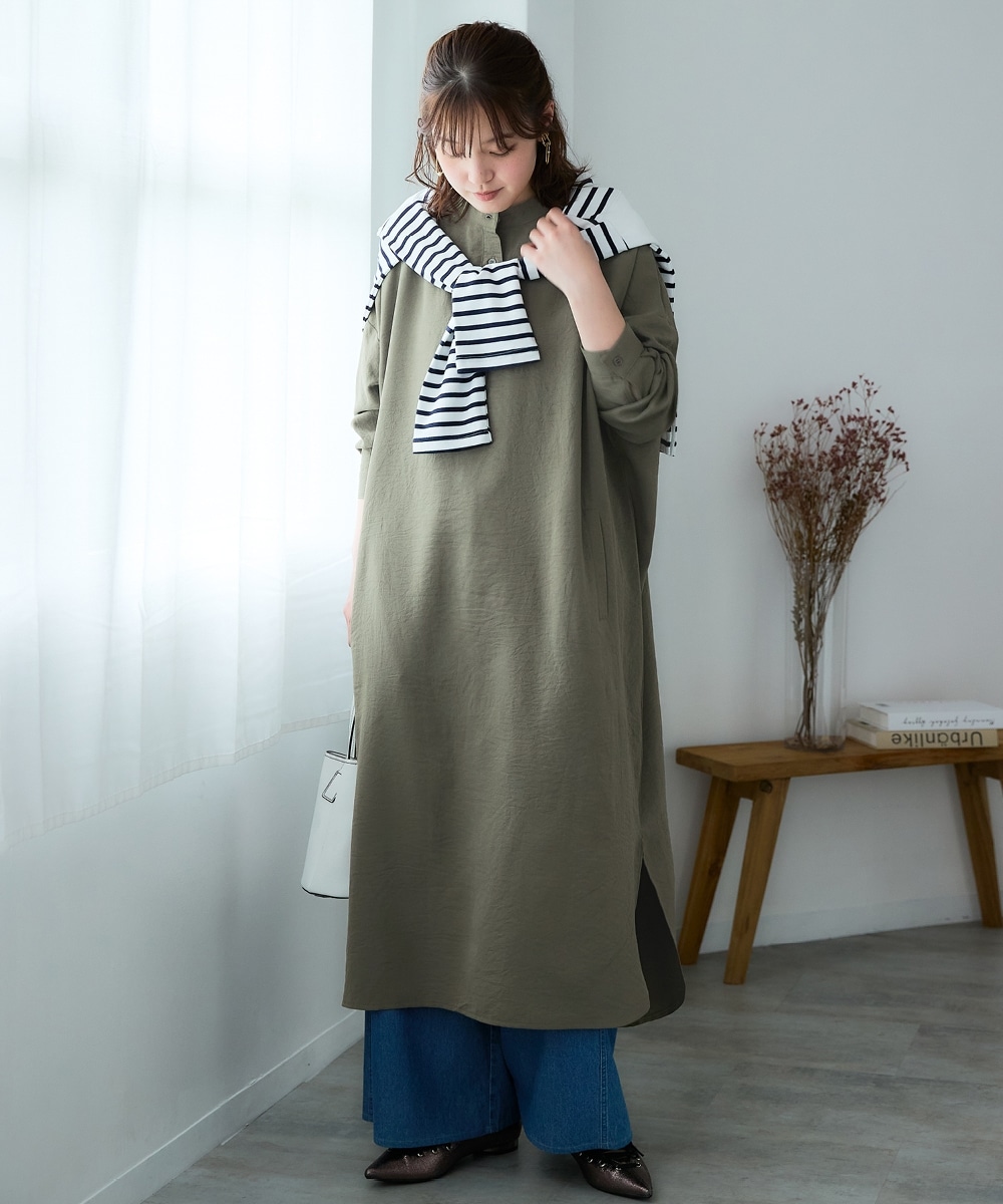 ストンと着痩せロングシャツワンピース 大きいサイズ