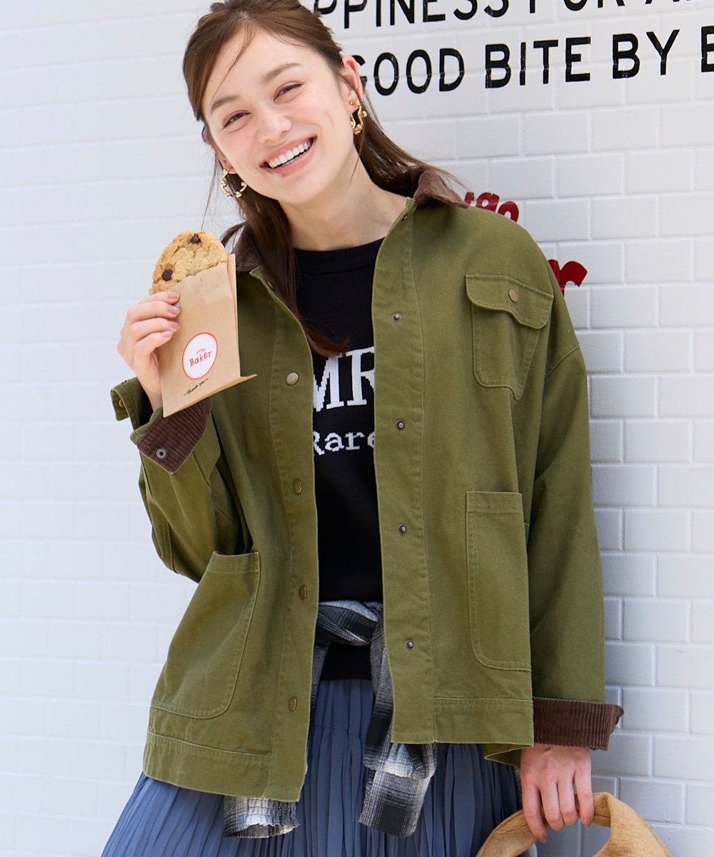 コーデュロイ衿ゆるシルエットブルゾン 大きいサイズ1