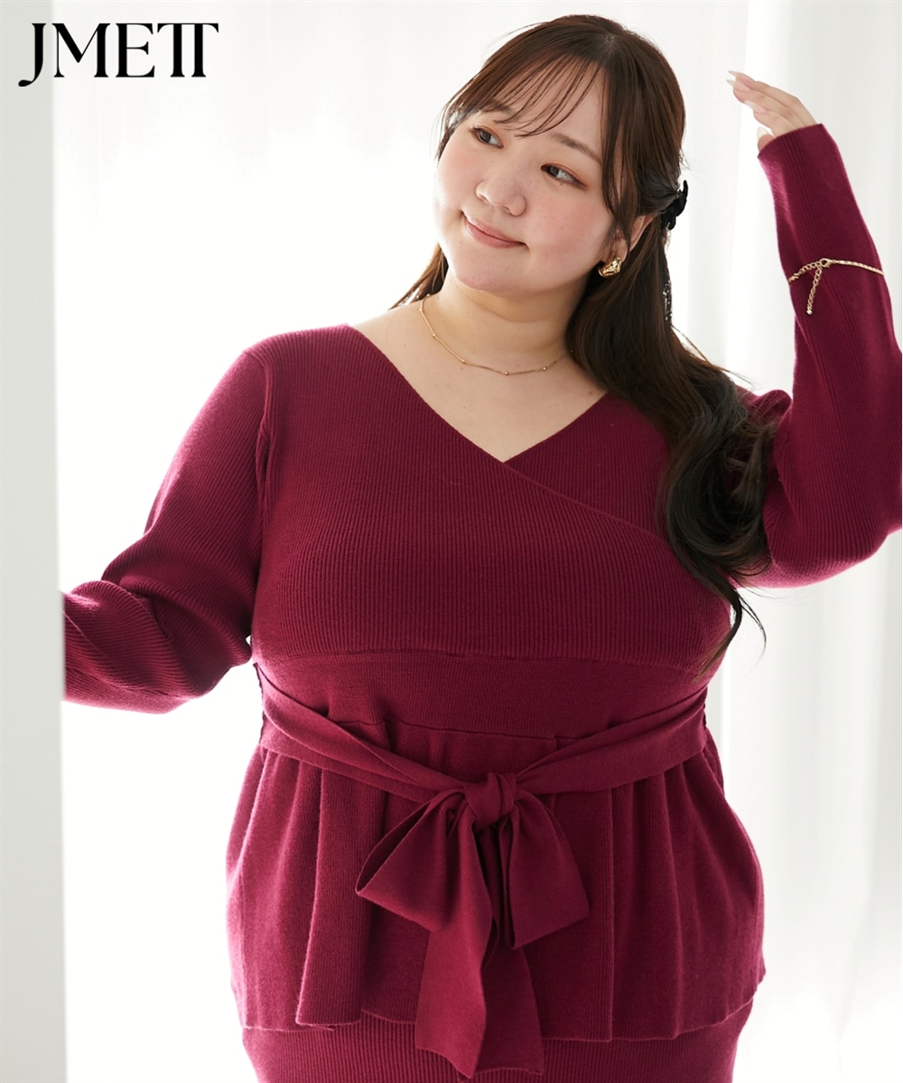 【らめちゃんコラボ】カシュクールニットトップス　大きいサイズ