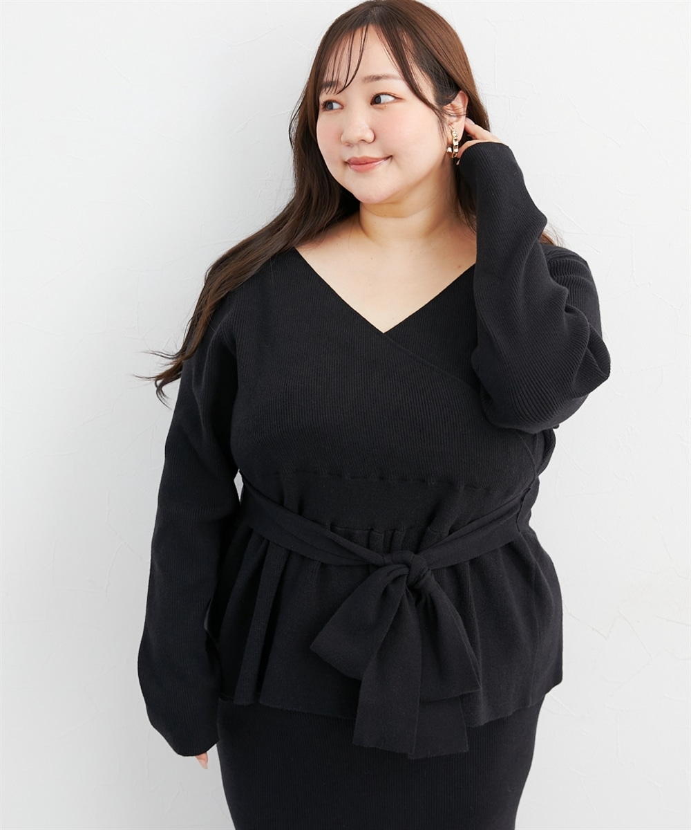 【らめちゃんコラボ】カシュクールニットトップス　大きいサイズ