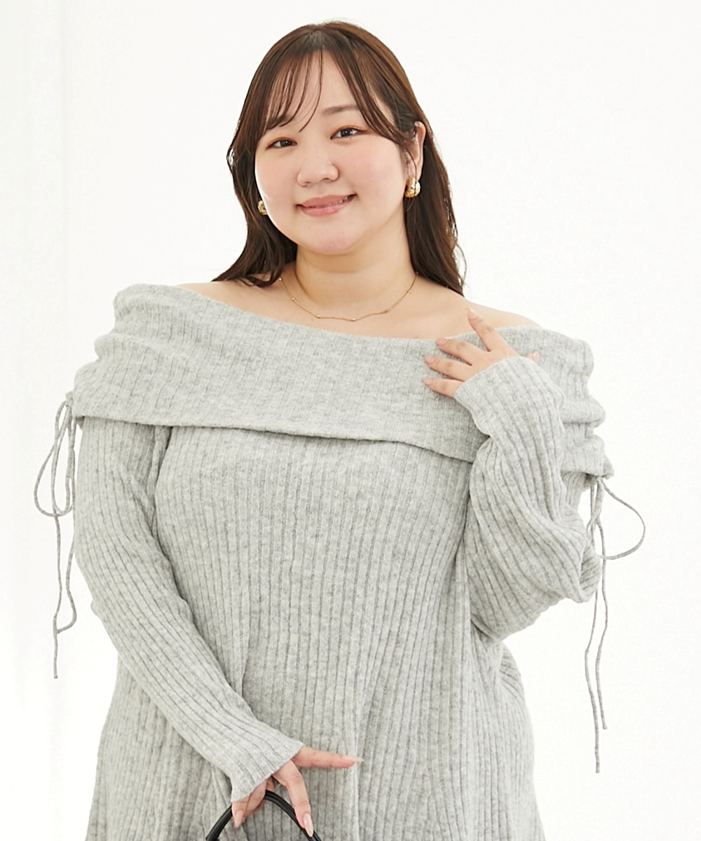 【らめちゃんコラボ】2Wayドロストニットワンピース 大きいサイズ2