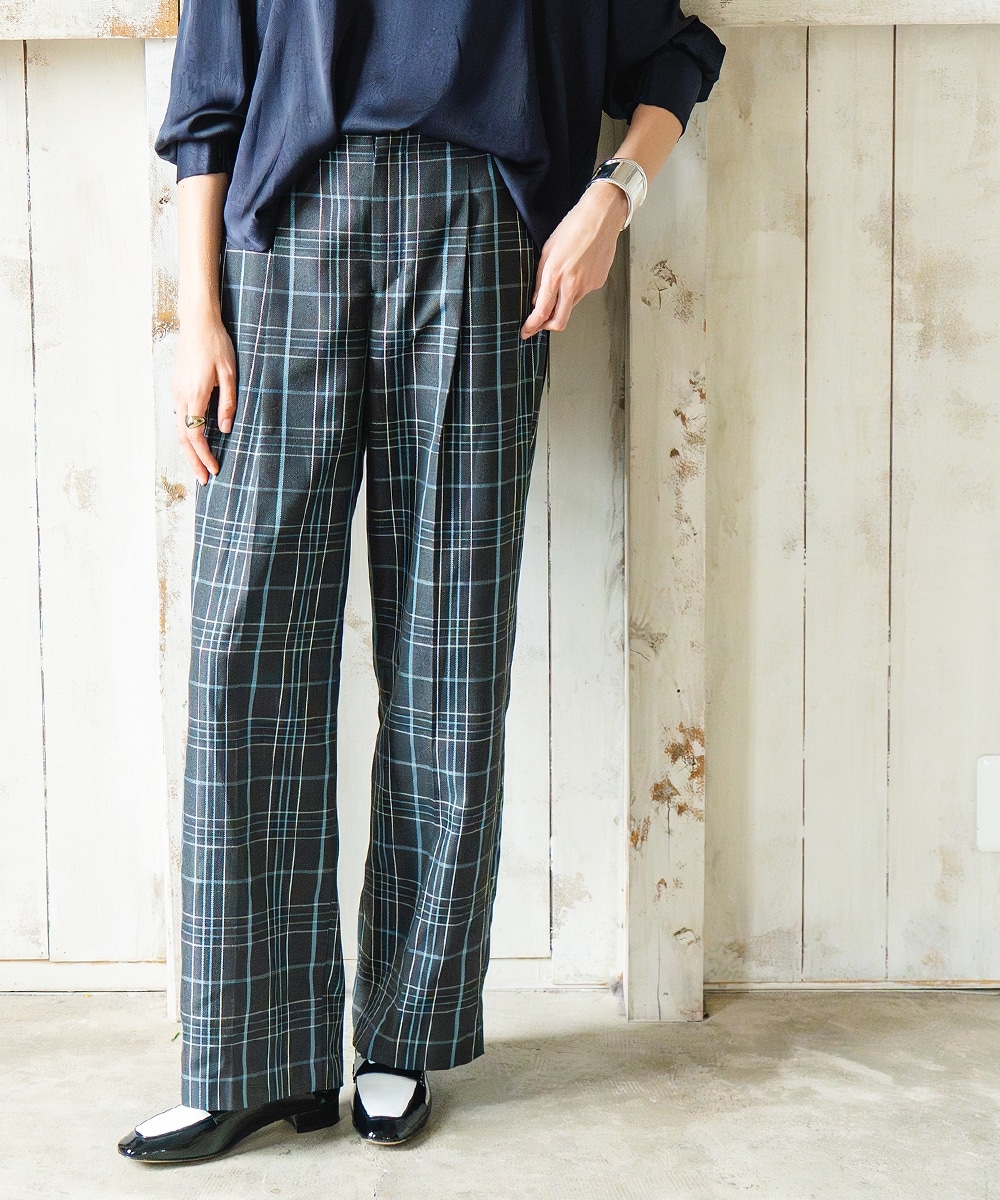 ミニマルチェックワイドストレートパンツ 大きいサイズ