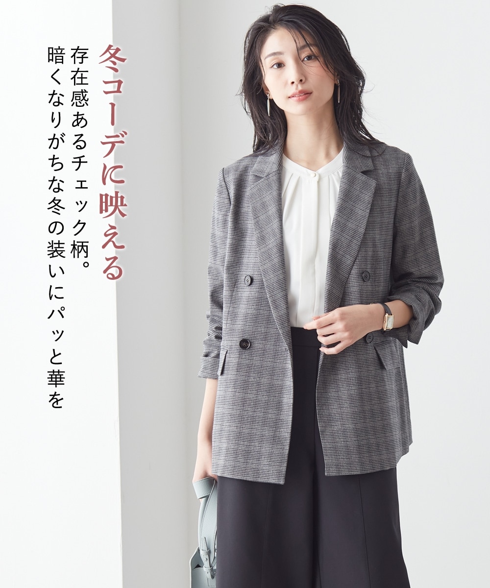 チェック柄ダブルブレストジャケット 大きいサイズ5