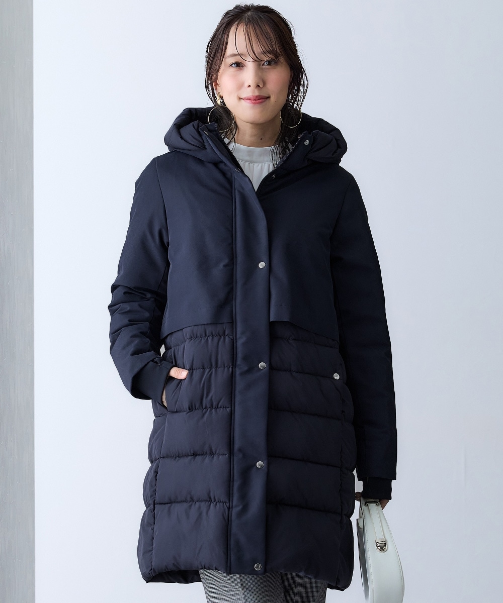 異素材切替ロングファイバーダウンコート（はっ水） 大きいサイズ