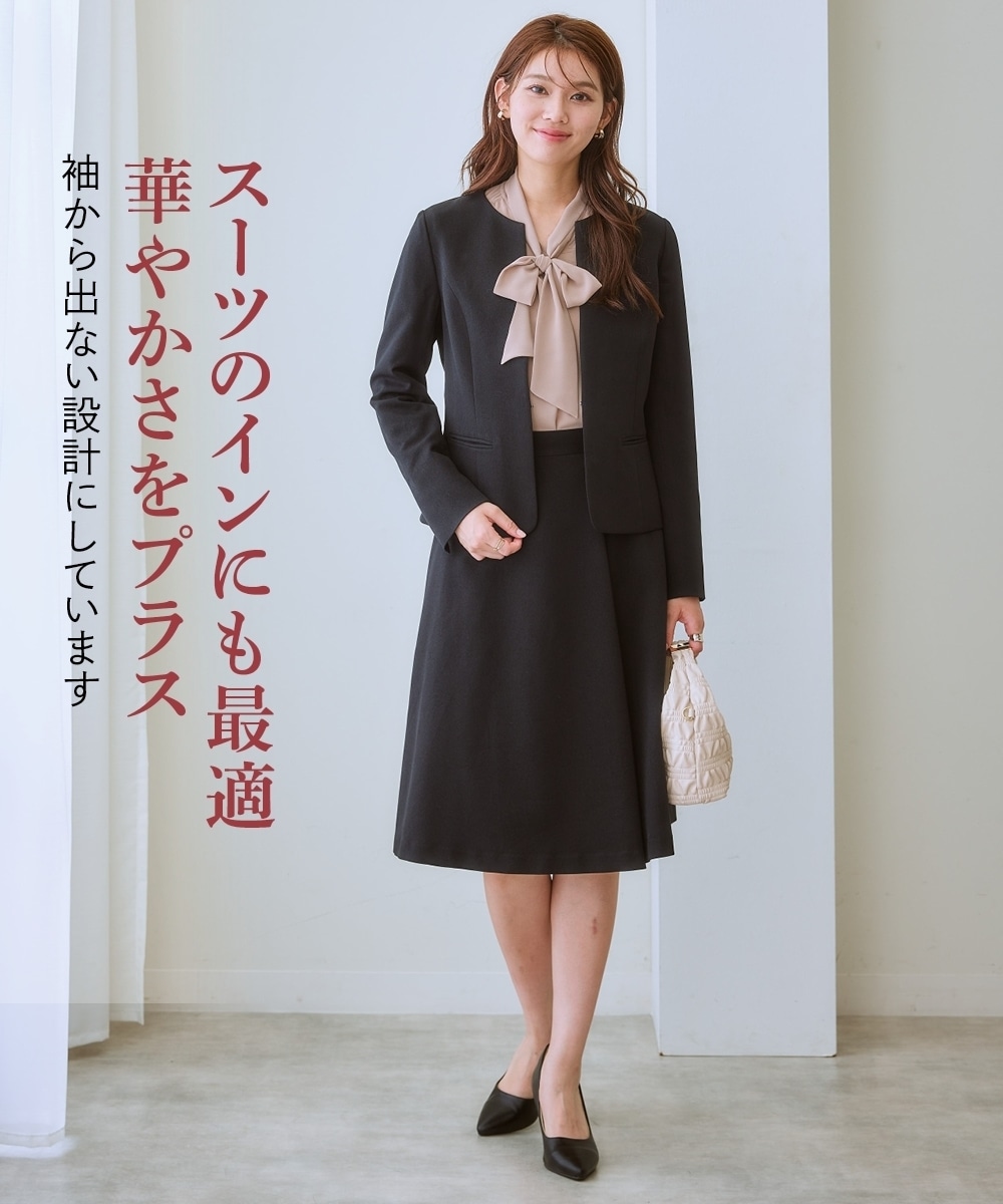 【あったか裏地付】リボンタイブラウス 大きいサイズ12