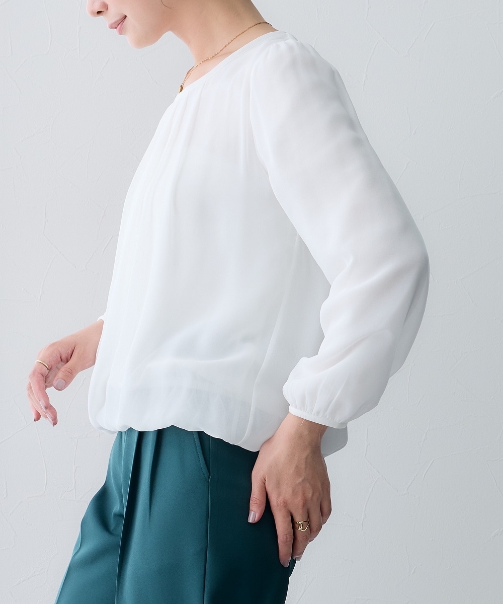 【あったか裏地付】シフォン前タックブラウス 大きいサイズ21