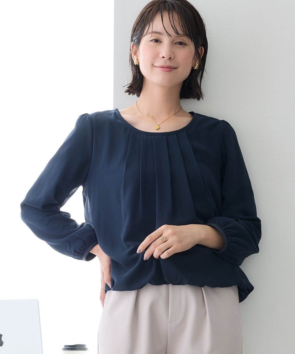 【あったか裏地付】シフォン前タックブラウス 大きいサイズ1