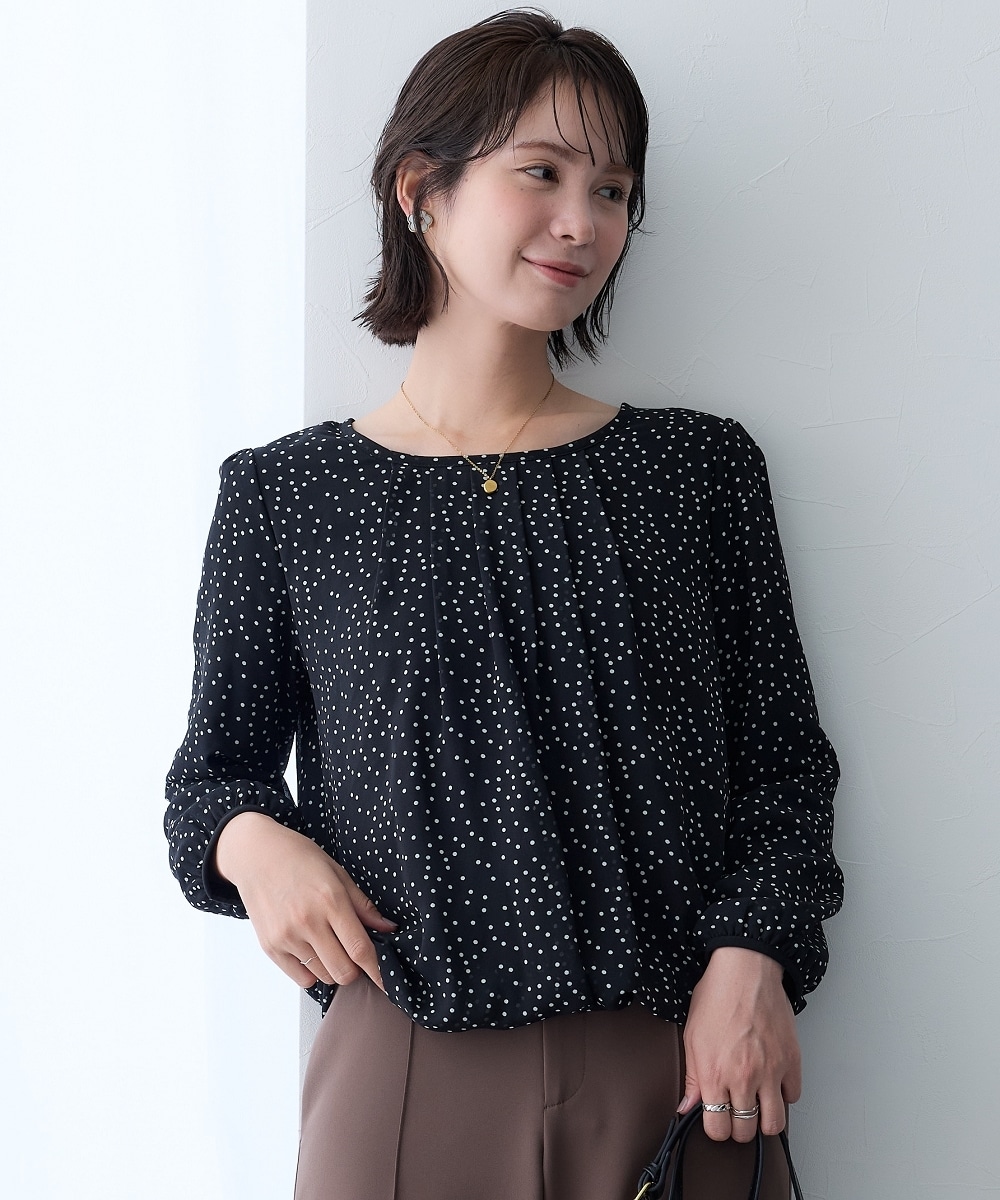 【あったか裏地付】シフォン前タックブラウス 大きいサイズ1