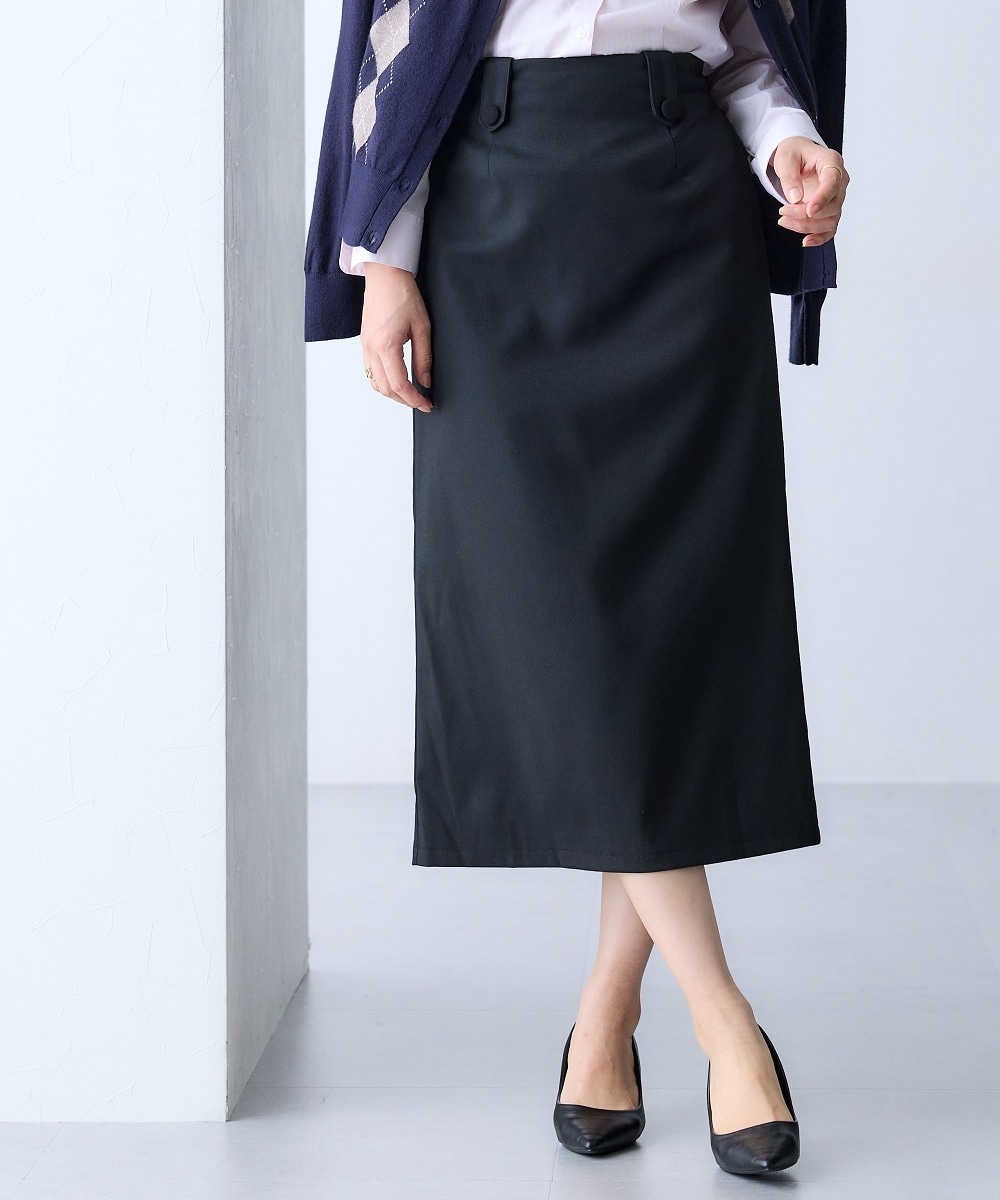 【あったか裏起毛】タブ付きミディ丈スカート（しわになりにくい・ストレッチ・保温性） 大きいサイズ