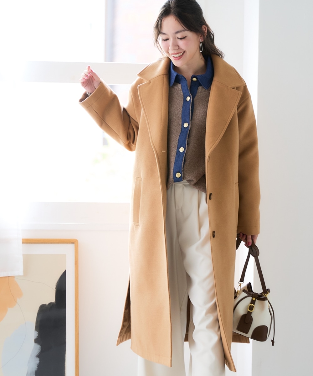 サイドスリットやわらかチェスターコート 大きいサイズ