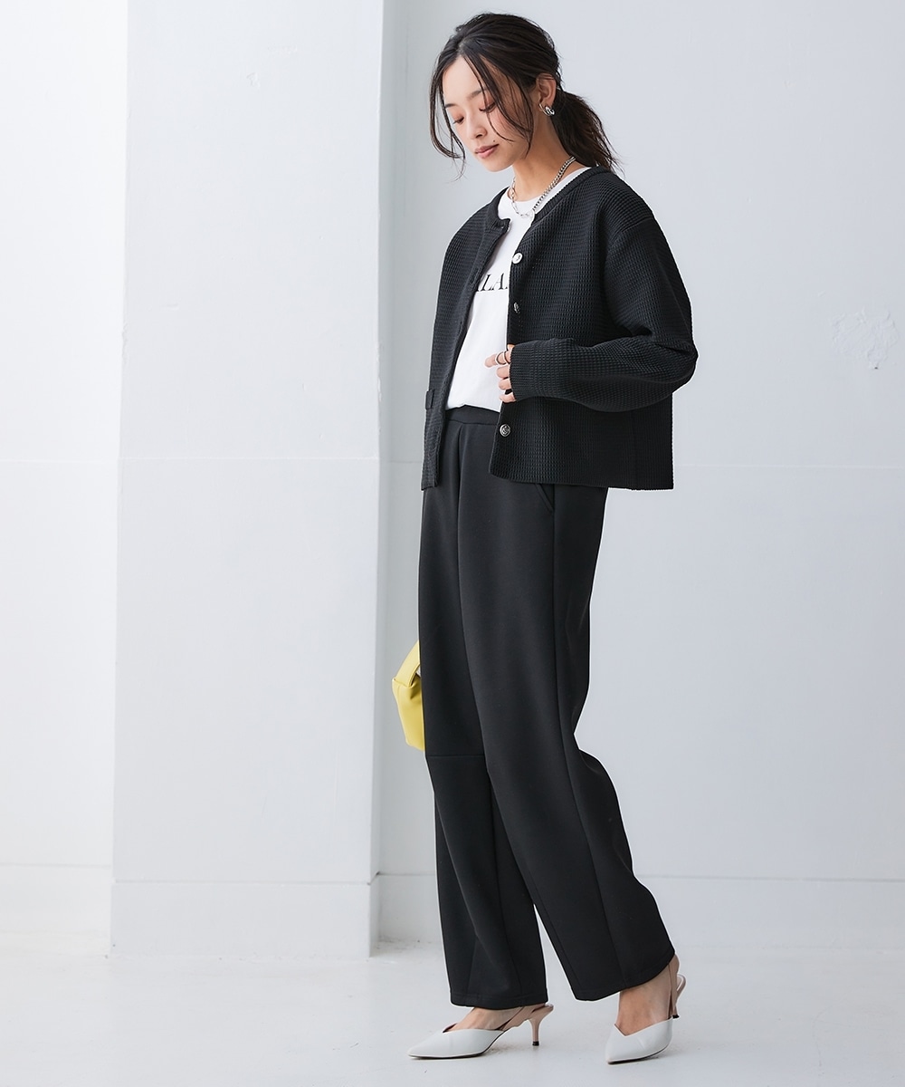 なめらかポンチ素材バレルレッグパンツ(セットアップ可能) 大きいサイズ20