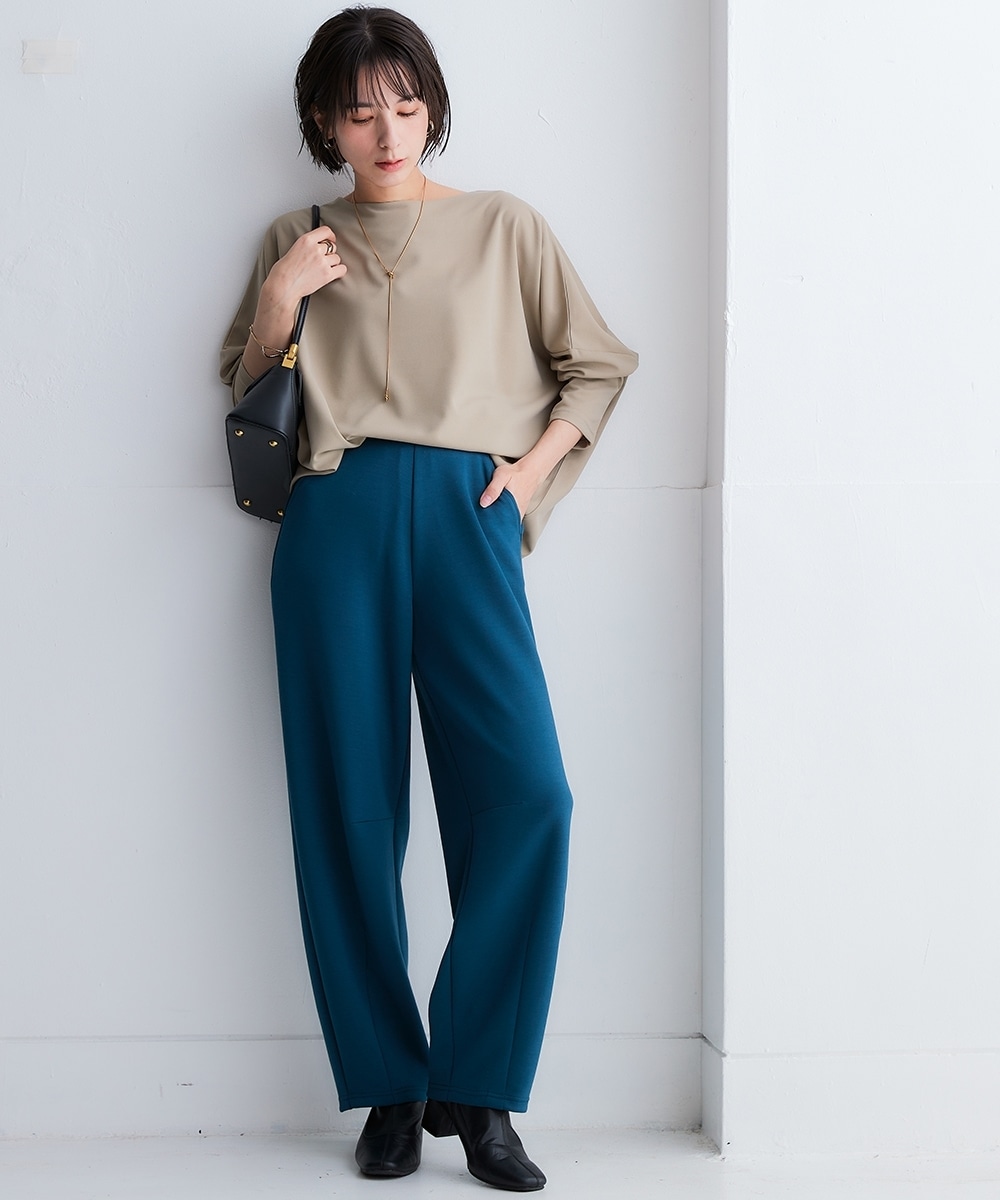なめらかポンチ素材バレルレッグパンツ(セットアップ可能) 大きいサイズ22