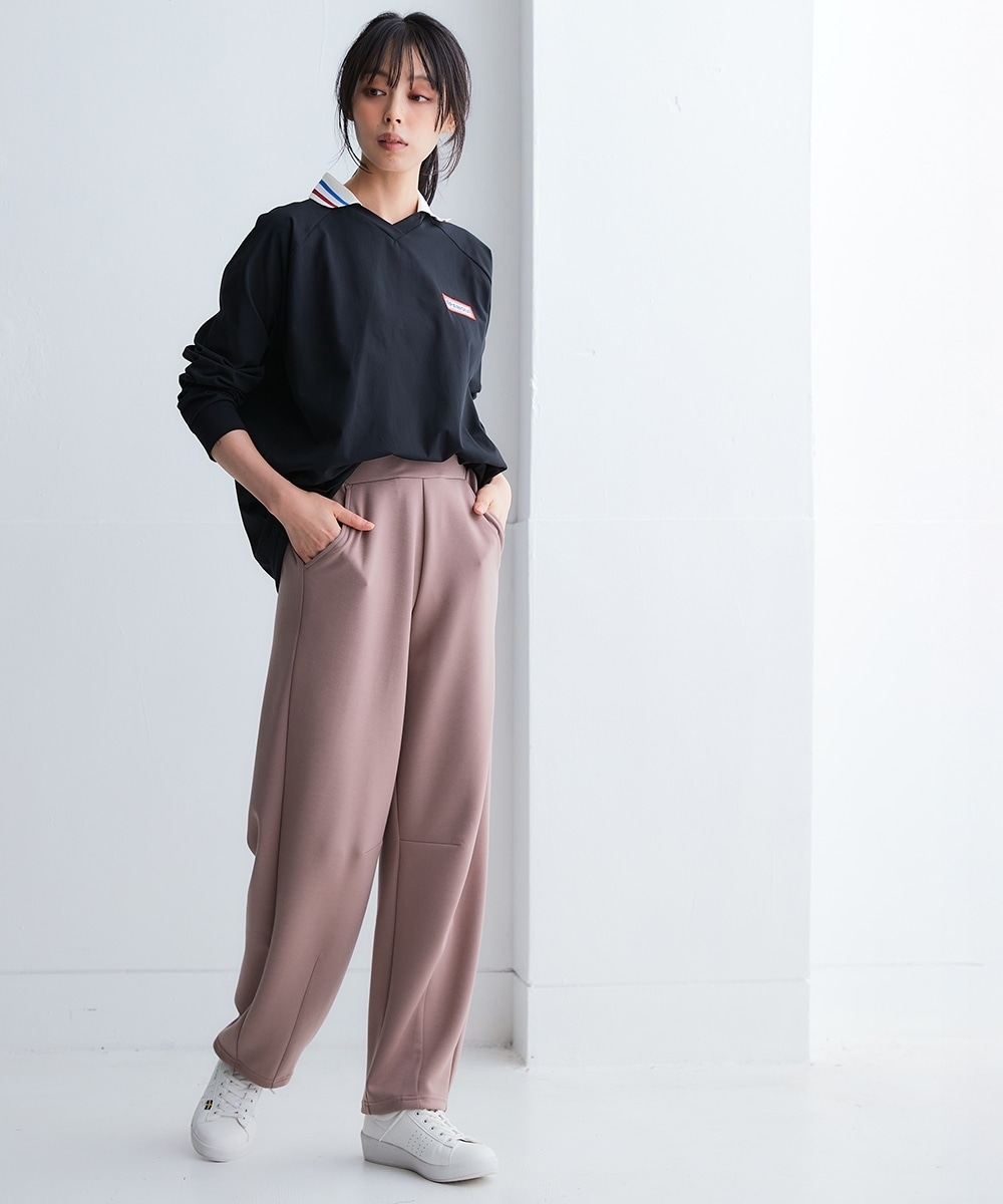 なめらかポンチ素材バレルレッグパンツ(セットアップ可能) 大きいサイズ26