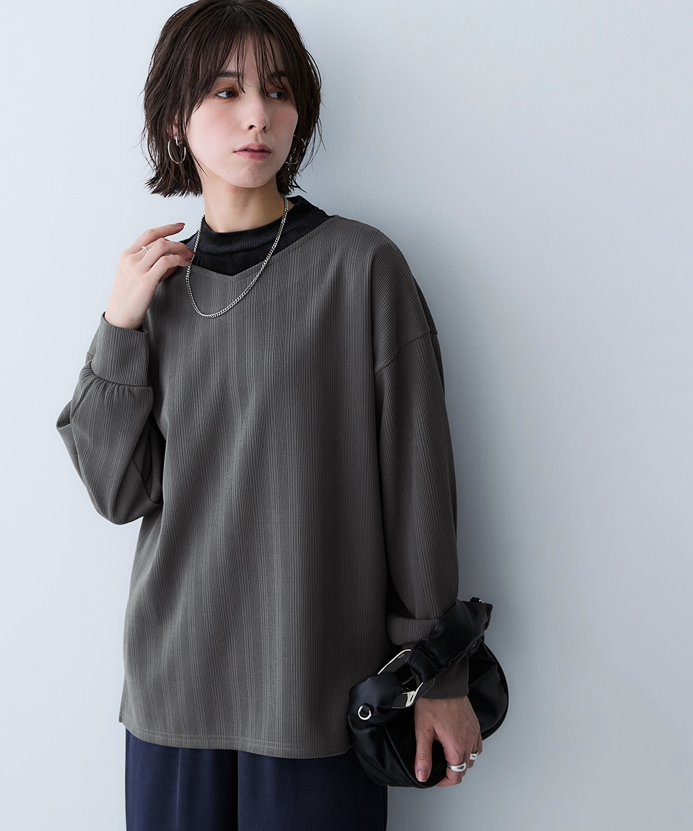 テクスチャーリブジャガードカットソーゆるシルエットプルオーバー（吸汗速乾・UVカット） 大きいサイズ