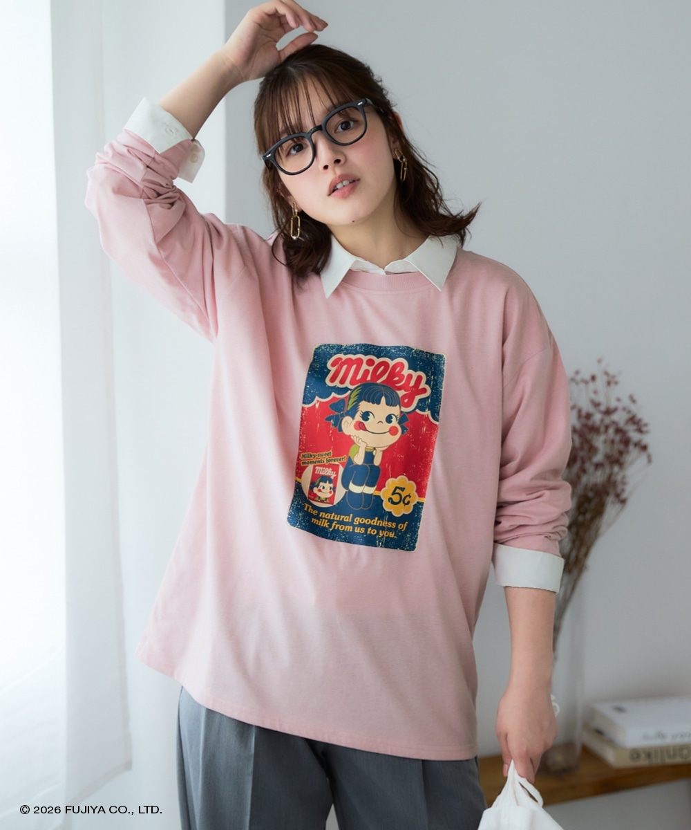 【ペコちゃん】プリント長袖ロングTシャツ 大きいサイズ